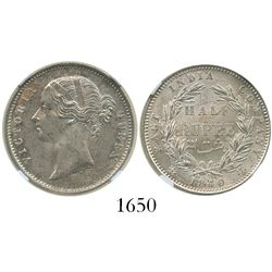 British East India Company, 1/2 rupee, Victoria, 1840, encapsulated NGC MS 63.