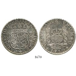 Mexico City, Mexico, pillar 8 reales, Charles III, 1770MF.