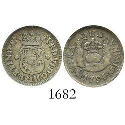 Mexico City, Mexico, pillar 1/2 real, Ferdinand VI, 1754M, encapsulated ANACS F 12.