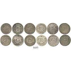 Lot of 6 Mexico City, Mexico, pillar 1/2R of Philip V, Ferdinand VI and Charles III: 1739MF, 1745M, 