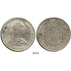 Mexico City, Mexico, bust 8 reales, Charles III, 1772FM, initials facing rim.