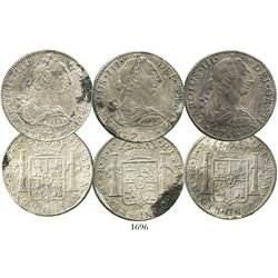 Lot of 3 Mexico City, Mexico, bust 8 reales of Charles III, dated 1779FF, 1780FF and 1786FM.