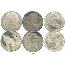 Lot of 3 Mexico City, Mexico, bust 8 reales of Charles III, dated 1785FM, 1786FM and 1788FM.