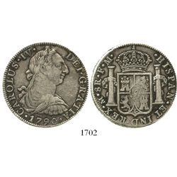 Mexico City, Mexico, bust 8 reales, Charles IV transitional (bust of Charles III, ordinal IV), 1790F