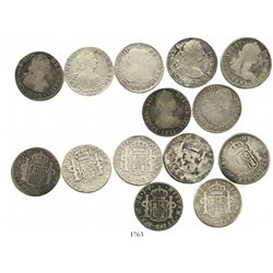 Lot of 7 Lima, Peru, bust 2 reales of Charles III, Charles IV and Ferdinand VII: 1784MI, 1788IJ, 179