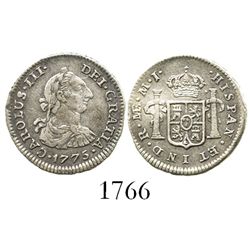 Lima, Peru, bust 1/2 real, Charles III, 1775MJ.