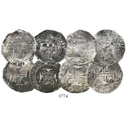 Lot of 4 Lisbon, Portugal, tostaos (100 reis), Phillip II or III (late 1500s to early 1600s), with L