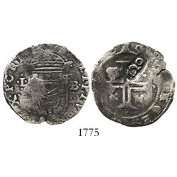 Portugal, 120 reis, "120" countermark (1642), Joao IV, on a Philip II or III tostao (100 reis) of th