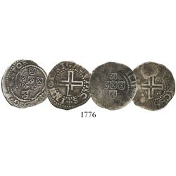 Lot of 2 Lisbon, Portugal, meio tostaos (50 reis), Phillip II or III (late 1500s to early 1600s).