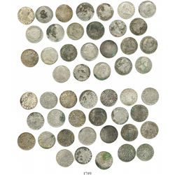 Lot of 25 Spanish bust 2R of Charles III, IV and Ferdinand VII, various mints and dates (1776-1826).
