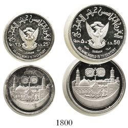 Lot of 2 Sudan cameo proof plain-edge piedfort 50 and 25 pounds, 1980, 1400th anniversary of Islam, 