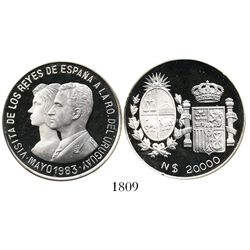 Uruguay, cameo proof piedfort 20,000 nuevos pesos, 1983, Spanish Royal visit, plain edge, rare (only