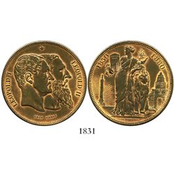 Belgium, 5 franc-sized medal in copper, Leopold II, 1880, 50th anniversary of independence.