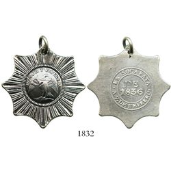 Potosi, Bolivia, silver medal in the form of an 8-point star with loop at top, 1836, Victoria de Soc