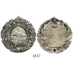 Potosi, Bolivia, uniface silver medal with garland wreath around edge, 1800s, Illimani masonic lodge