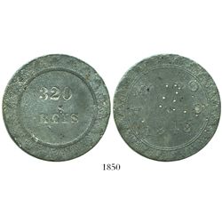 Morro Velho, Brazil, large pewter(?) slave-trade token, 320 reis, 1848, rare.