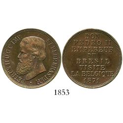 Brazil (struck in Belgium), small copper medal, Pedro II, 1871, emperor's visit to Brussels.