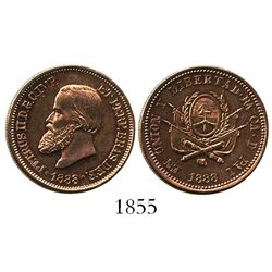 Brazil, copper proof trial for unknown denomination (penny-sized), Pedro II, 1888, with Argentina re
