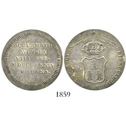 Cuba, silver proclamation medal, Isabel II, 1834, Havana.