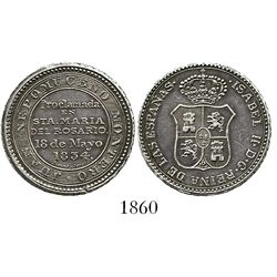 Cuba, silver proclamation medal, Isabel II, 1834, Santa Marta del Rosario.