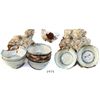 Image 1 : Encrusted conglomerate of 6 Chinese blue-on-white porcelain teacups and an iron object.