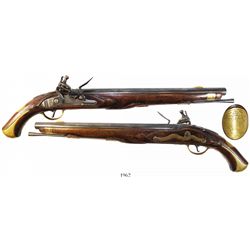 Large, Prussian flintlock pistol, mid-1700s to early 1800s, marked PaTZDAM MAGAZ on lockplat