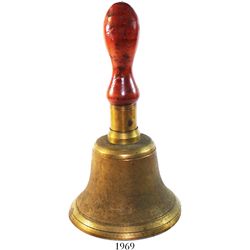 British Royal Navy "deck watch" bell, 1800s, with broad-arrow marks.