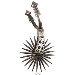 Spanish colonial spur, steel with silver overlay, 1700s.