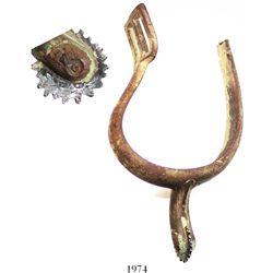 Ca.-1864 Union cavalry stirrup (brass, model 1859 lightweight type) with replacement rowel made from