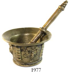 Spanish colonial mortar and pestle, brass, 1600s.