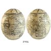 Image 1 : Large ostrich egg with (modern) scrimshaw showing two voyages with locations of whales caught in the