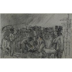 19th Century: Drawing of Dr LIvingstone laying a corner stone