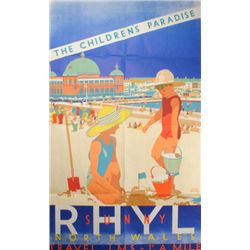 circa 1930: 'Sunny Rhyl, The Children's Paradise' London Midland & Scottish Railway Poster