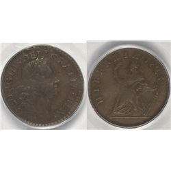 George I. Hibernia farthing of William Wood. A rare type in high grade condition.