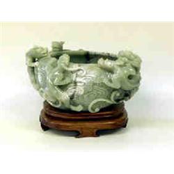 IMPRESSIVE CARVED NEPHRITE JADE BOWL