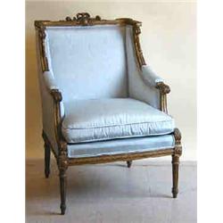 PAIR OF LOUIS XVI STYLE CARVED AND GILTWOOD BERGERES