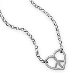 16" + 2" Heart with Peace Sign Necklace