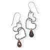 Image 1 : Oxidized Double Heart Drop Earrings with Garnet