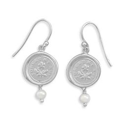 Earrings with "Forget Me Not" Charm and Pearl