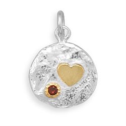 Two Tone Pendant with Heart and Red CZ
