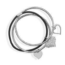 Oxidized and Leather Bangle Bracelet Set