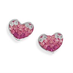 White and Pink Crystal Heart Earrings