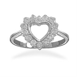 Rhodium Plated Cut Out CZ Heart Ring