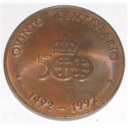1492-1992 500 QVINTO CENTENARIO COIN *ENCUENTRO-DE-DOS-MUNDOS LAS TRES CARABELAS *RARE MS HIGH GRADE