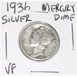 1936 MERCURY SILVER DIME *NICE EARLY VERY FINE GRADE SILVER COIN*!! DIME CAME OUT OF SAFE!!
