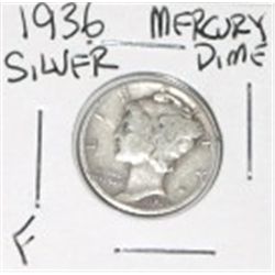 1936 MERCURY SILVER DIME *NICE EARLY FINE GRADE SILVER COIN*!! DIME CAME OUT OF SAFE!!