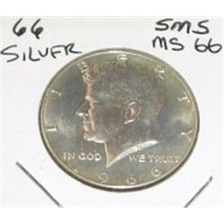 1966 SILVER KENNEDY HALF DOLLAR *EXTREMELY RARE MINT STATE MS-66 SMS HIGH GRADE*!!