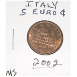 2002 ITALY 5 EURO CENT COIN *RARE HARD TO FIND MS HIGH GRADE* COIN CAME OUT OF PRIVATE COLLECTION!!