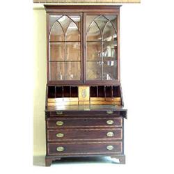 VERY FINE GEORGE III INLAID MAHOGANY BUREAU BOOKCASE