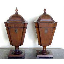 GOOD PAIR OF GEORGE III MAHOGANY KNIFE URNS